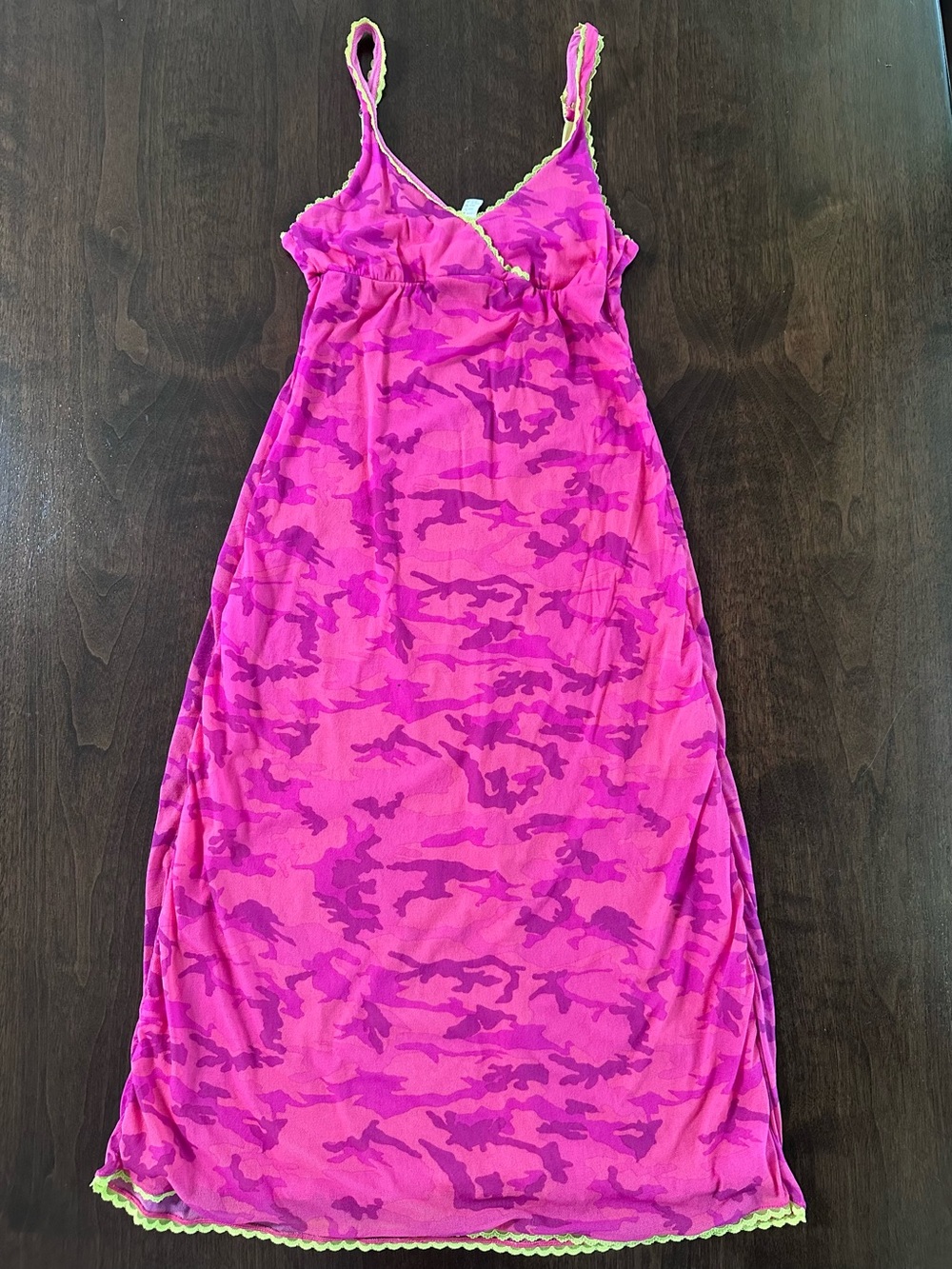Cosabella Bright Pink Camo Nightgown with Neon Green Trim L EUC